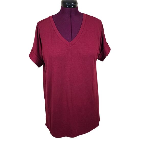 Women's Zenana Maroon Cuffed Sleeve Tunic Tee | Size Medium - Picture 1 of 11